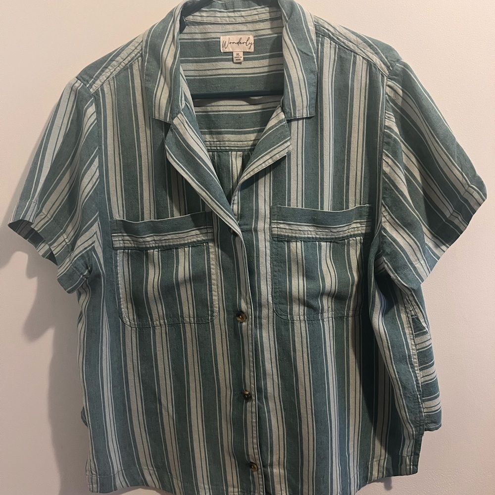 Wonderly Blue/Green and White Striped Shirt